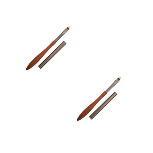 2Pcs Brown Manicure Brushes with Gradient Tip and Sandalwood Handle 2