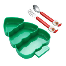 4Pcs Assorted Color Christmas Tree Plates with Sections Fork Spoon Set