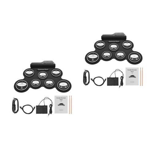 2Sets Quiet Electronic Drum Pad Kit with Headphone Jack and Metronome 2