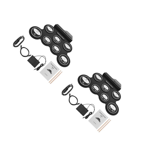 2Sets Quiet Electronic Drum Pad Kit with Headphone Jack and Metronome 1