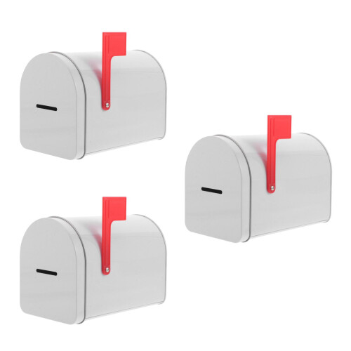 3Pcs White Tin Mini Mailbox Box Metal Money Storage 2