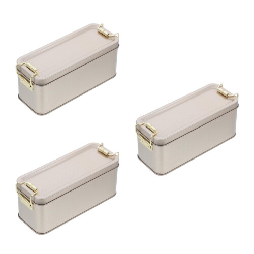 3Pcs Iron Golden Rectangular Tin Box with Lid for Cookie Candy Storage 2