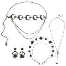 2Sets Boho Charms Halsketting Met Oorbellen En Hoofdband Zwart