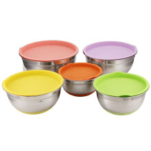 5Pcs Stainless Steel Mixing Bowls 18-26cm Diameter Metal Nesting Bowls with Colorful Airtight Lids Non-Slip Bottoms