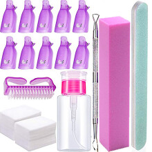 Qdsuh Nagellackentferner-Set-500 Pcs Entferner Wattepads, 10 Pcs Lila Clips, 1 Nagellackflasche