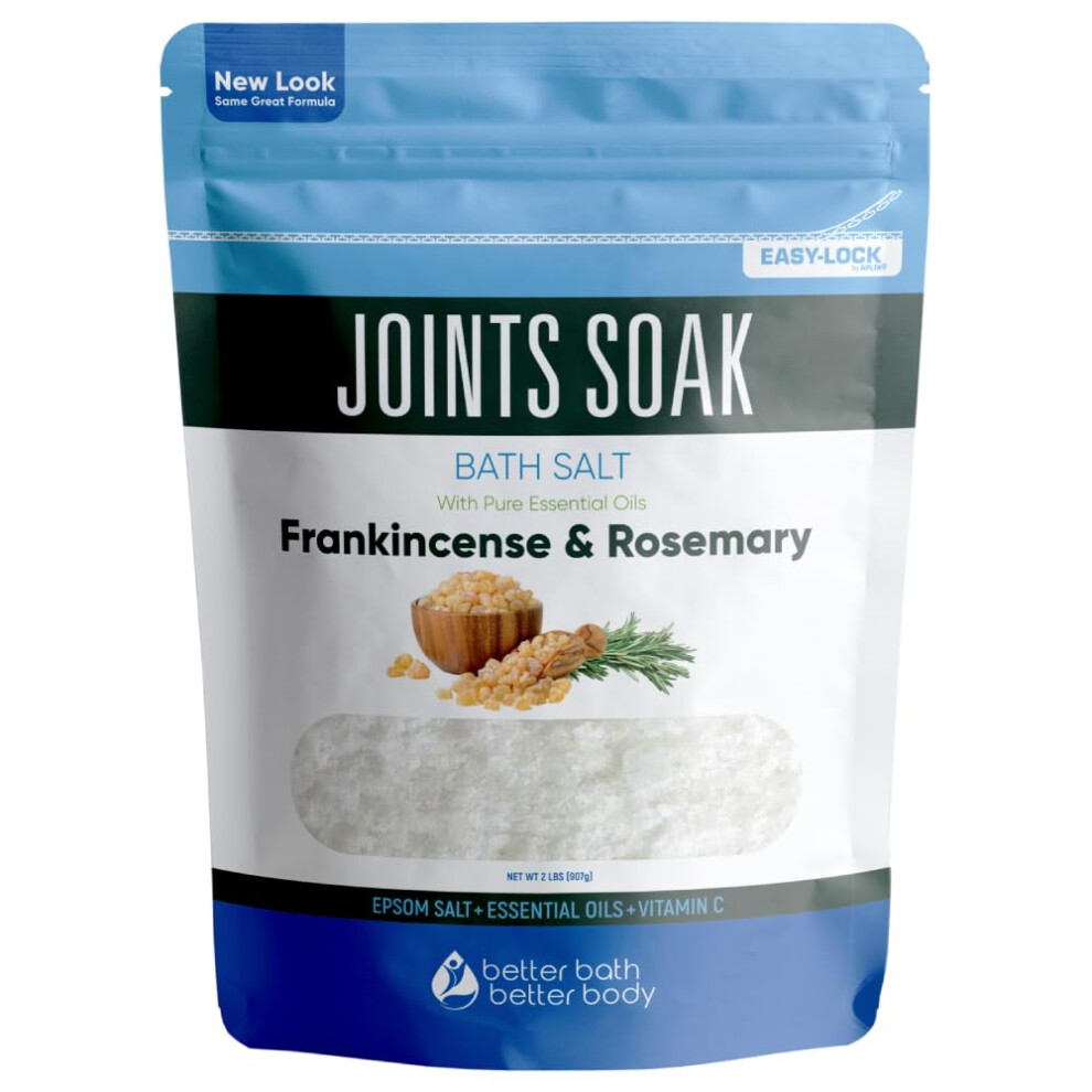 Better Bath Better B Joints Soak Bath Salt 32 Ounces Epsom Salt With Natural Rosemary, Frankincense And Peppermint Essential Oils Plus Vitamin C In Bpa Free Pouch With Eas