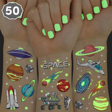 xo, Fetti Tatuajes Temporales Brillantes en la Oscuridad - 50 pcs | Suministros para Fiesta de Cumpleaños de Alienígenas