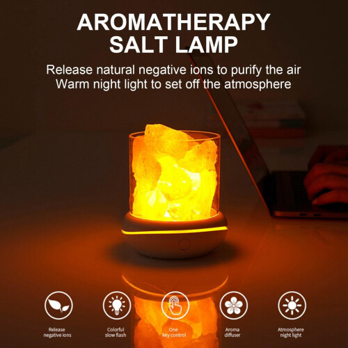 Aroma Diffuser Crystal Salt Stone Night Light Mist Humidifier USB Essential Oil Diffuser Humidifier for Car Home Black 2