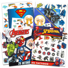 Tatuajes de Superhéroes para Niños - 100 Pcs Marvel y DC Tatuajes Temporales