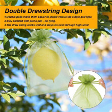 100PCS Fruit Protection Bags, 8x12 Inch Green Fruit Netting Bags Drawstring Mesh Bags Fruit Cover Pest Barrier