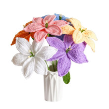 Hand-Knitted Lily ' Day Gift Tulip Rose Crochet Flowers Artificial Flower Bouquet Homemade Desktop Decor Gift