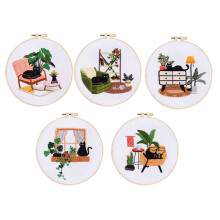 5 Sets Stickset für AnfäNger und Erwachsene, Handstickset EnthäLt Freizeitkatze, Stickrahmen, FarbfäDen und Werkzeuge
