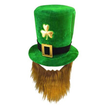 Chapeau de Lutin TrèFle Vert pour Homme de la Saint-Patrick avec DéCoration de Barbe, Accessoires pour Barbe et Moustache