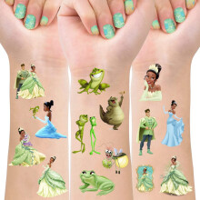 8 Hojas de Tatuajes Temporales de Princesa Tiana para Niñas, Favors de Fiesta de La Princesa y el Sapo