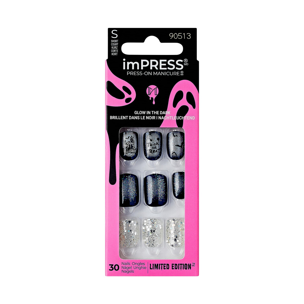 Impress Blue Kiss Press-On Manicure Halloween, Short Length, Square Shape, Purefit Technology, Chip Proof, Smudge Proof, Waterproof, Prep Pad, Mini N