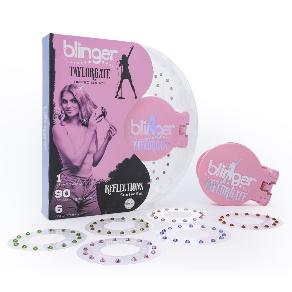 Blinger Unisex Pink Limited Edition Taylorgate Reflections Starter Set | Pearlized Styling Tool With 90 Precision-Cut Glass Crystals | Diy Bedazzler Kit For