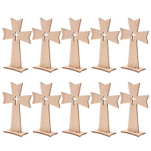 40Pcs Beige Wood Craft Crosses Standing Christian Tabletop Decor