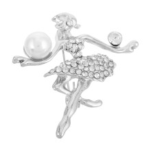 2Pcs Rhinestone Ballet Pin Silver Brooch Zinc Alloy for Women and Kids