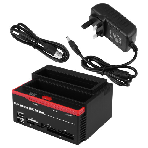 3Pcs Dual Hard Disk Dock Black Multi-Function Reader for Computer Use