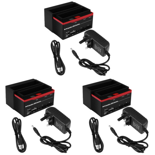 3Pcs Dual Hard Disk Dock Black Multi-Function Reader for Computer Use 2