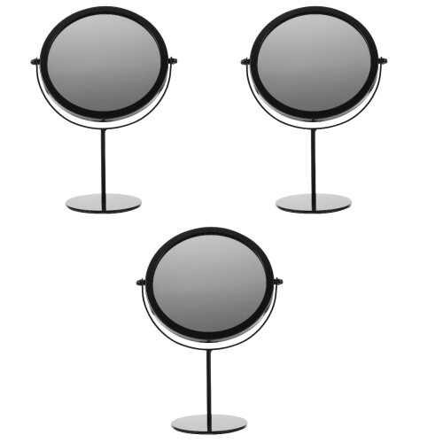 3Pcs Rotating Desktop Makeup Mirror Black Metal Vanity Cosmetic Mirror 2