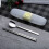 3Pcs Camping Stainless Steel Flatware Set Yellow Spoon Chopsticks Case 3