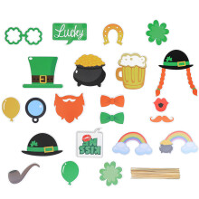 3Sets St Patrick's Day Photo Booth Props Multi Color Paper Wood Decor