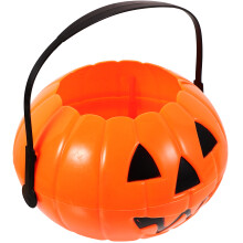 5Pcs Portable Orange Plastic Halloween Pumpkin Buckets for Kids Candy