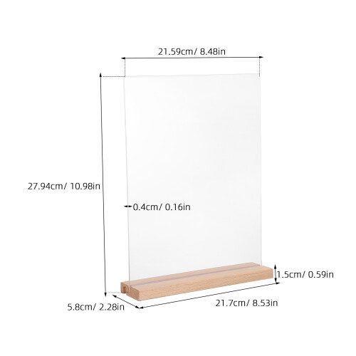 2Sets Clear Acrylic Tabletop Menu Stands with Wooden Base for Home Use 2