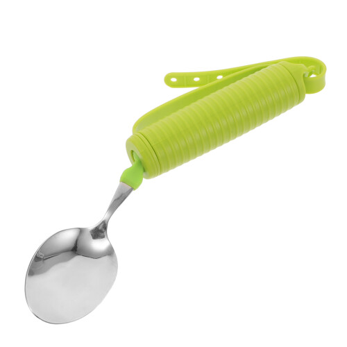 2Pcs Olive Green Adaptive Spoons for Elderly Anti-Shake Silicone Grip