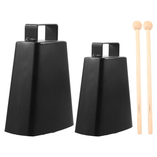 4Sets Lightweight Black Cowbell with Stick Kids Hand Percussion