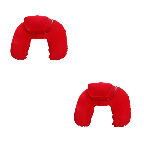 2Pcs Lightweight Inflatable U-Shape Neck Pillow Red for Camping Travel 1