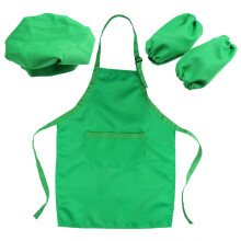 2Stk Kinder Chef-Set Grün Mit Kochmütze Schürze Und Armschutz
