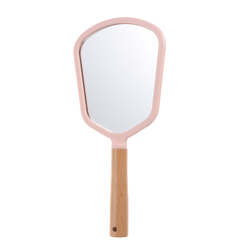 Iplusmile Pink 3Pcs Handheld Cosmetic Mirror Solid Wood Handle Makeup Accessory