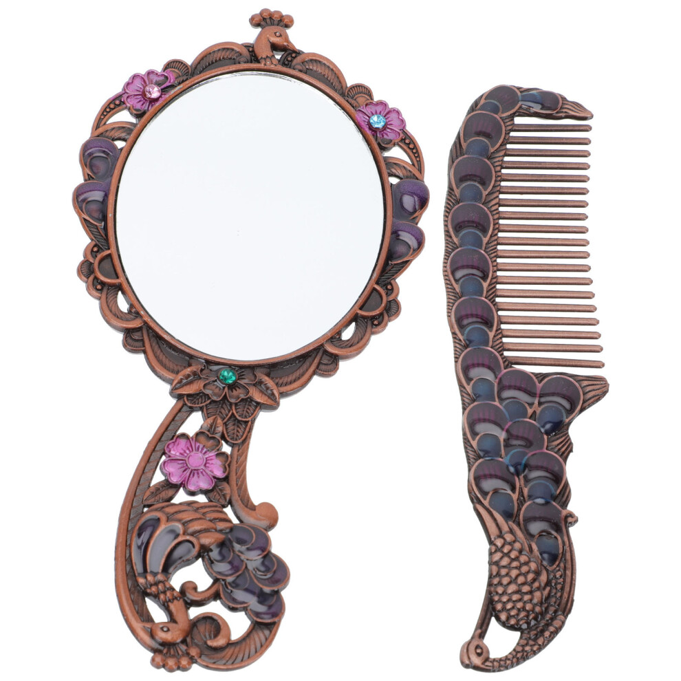 Vaguelly 3 Sets Vintage Handheld Makeup Mirror With Comb Decor