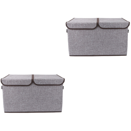 2Pcs Stackable Grey Storage Box with Handles Double Lids 2