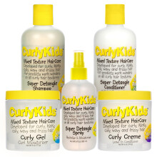 CurlyKids Super Detangle Spray Bundle con Shampoo, Balsamo, Gel & Crema per Capelli Ricci
