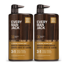 Every Man Jack Amber + Sandelhout Hydraterende 3-in-1 Was voor Mannen - Lichaamswas, Shampoo en Conditioner