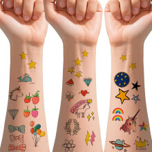 30 Sheets Children Colorful Temporary Tattoos for Girls Boys, Cute Animals Stars Fake Tattoos Stickers, Waterproof Tattoos for Kids Birthday Party Sup