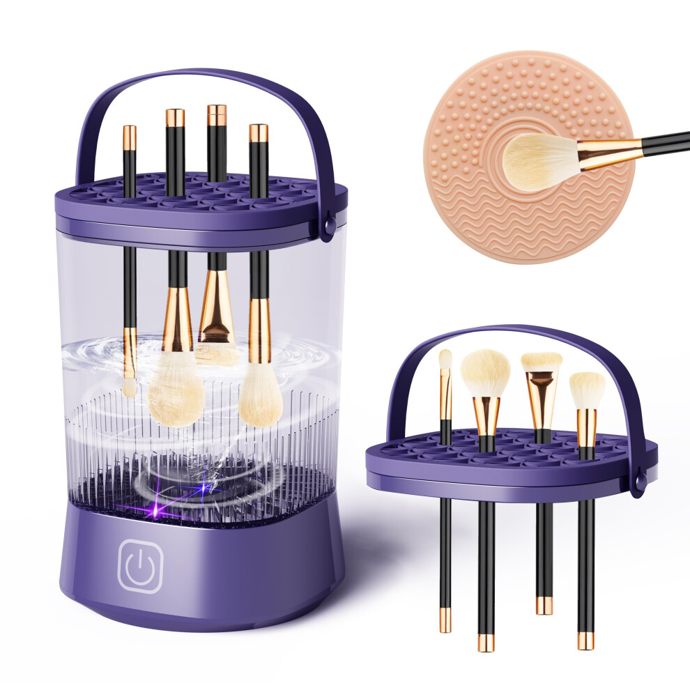 Yagizaul Makeup Brush Cleaner Machine - Electric Makeup Brush Cleaner Dryer Machine Automatic Cosmetic Brush Cleanser With 1200 Mah Battery, Quick Efficient Cl