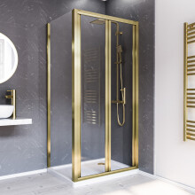 Nes Home Brushed Brass 900mm Bi-fold Shower Door 700mm Side Panel Tempered Glass With Tray