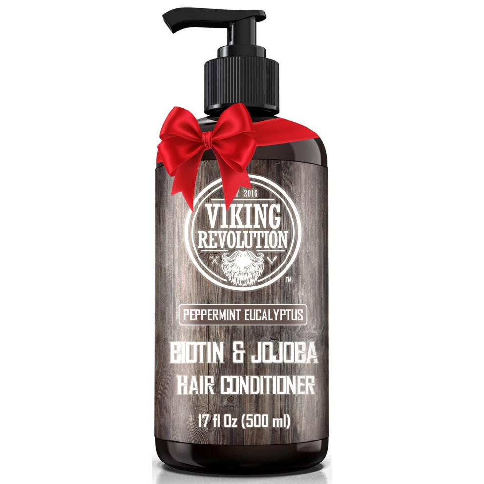 Viking Revolution Biotin Mens Conditioner - Eucalyptus And Peppermint Conditioner With Jojoba Oil And Mint Oil - Peppermint Oil Hair Conditioner For M