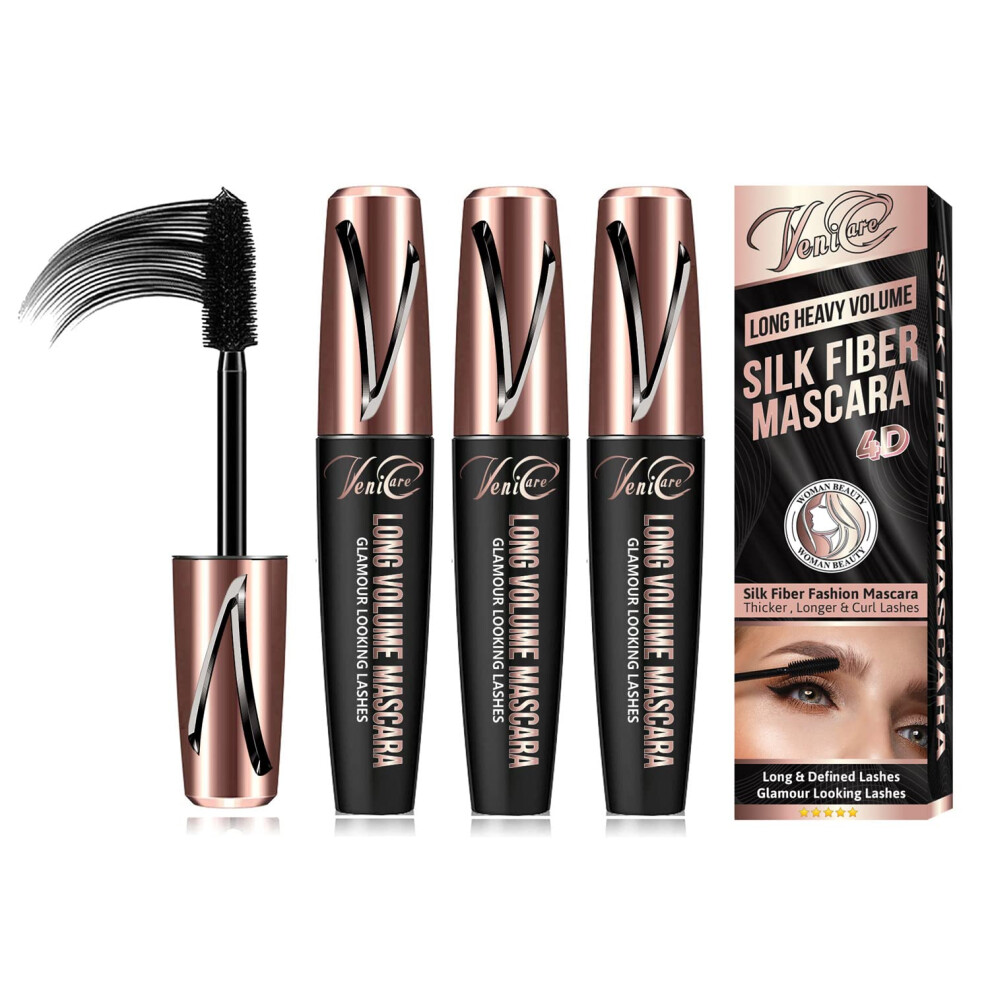 Venicare 4D Silk Fiber Lash Mascara Liquid Extension Makeup Eye Lash Kit Luxuriously Longer Thicker Voluminous Eyelashes Waterproof Smudge-Proof Natur