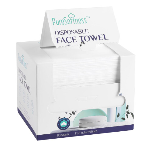Serviettes de Visage Jetables PureSoftness, 100% Coton, Extra Large 30 x 25 cm