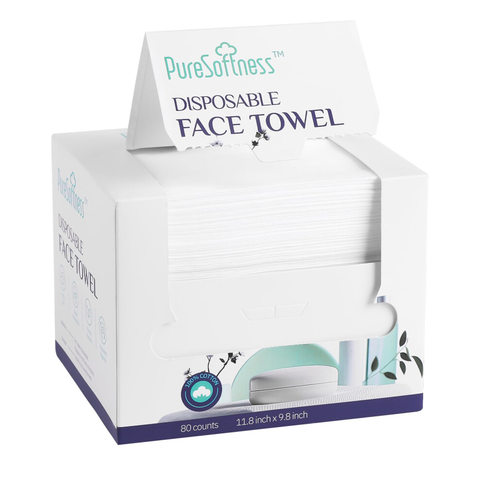 Puresoftness Disposable Face Towel, 100% Cotton, Extra Large 12" X 10", Soft Dry Wipe Face Wash, Makeup Remover, Biodegradable Towelette For Sensitive