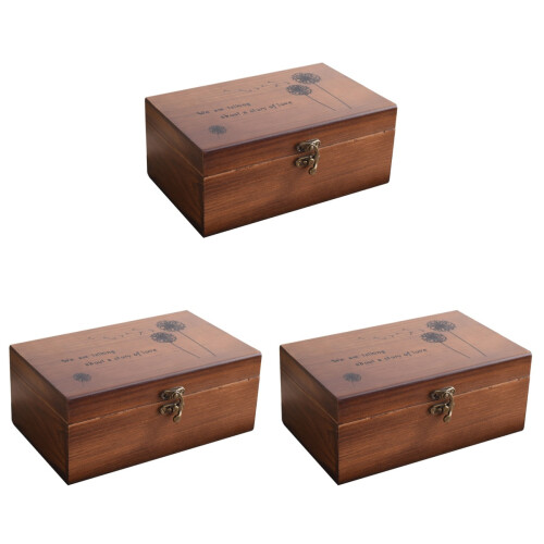 3Pièces Boîtes En Bois Marron Rangement Divers Avec Gravure 2