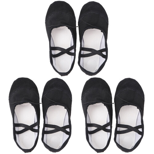 3Pairs Lightweight Black Ballet Dance Shoes Durable with Elastic Strap 1