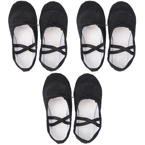 3Pairs Lightweight Black Ballet Dance Shoes Durable with Elastic Strap 2