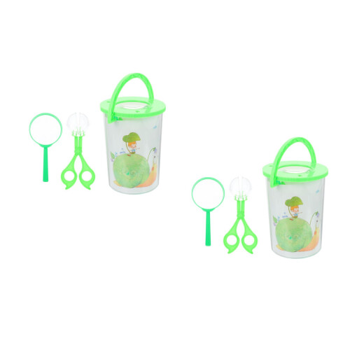 2Ensembles Seau D'observation Enfants Vert Clair Loupe ABS Résistant 2