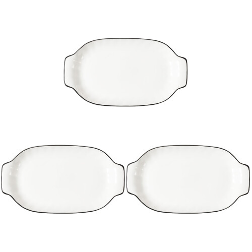 3Pcs White Ceramic Fish Board Double Handle Oven Safe Kitchen Dish 2